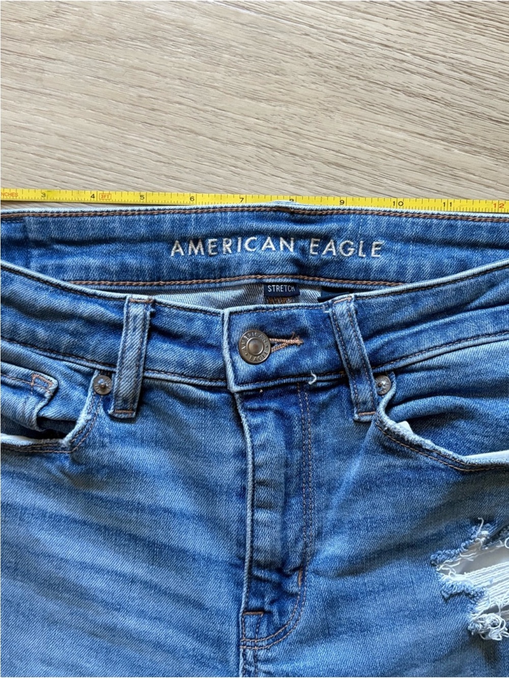 American Eagle Outfitters Blue Distressed Flare Jeans - Picture 3 of 5